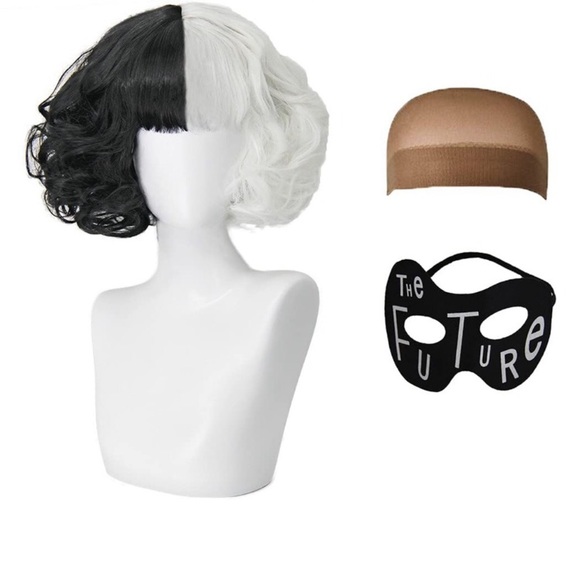 Cruella Deville Wig and Mask Costume
